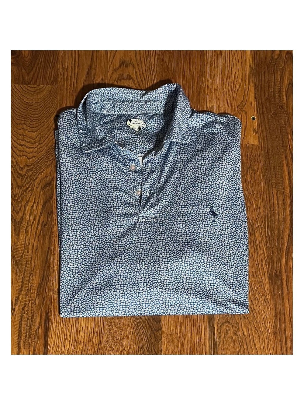 TailorByrd Golf Polo Shirt Blue White Ditsy Floral Print